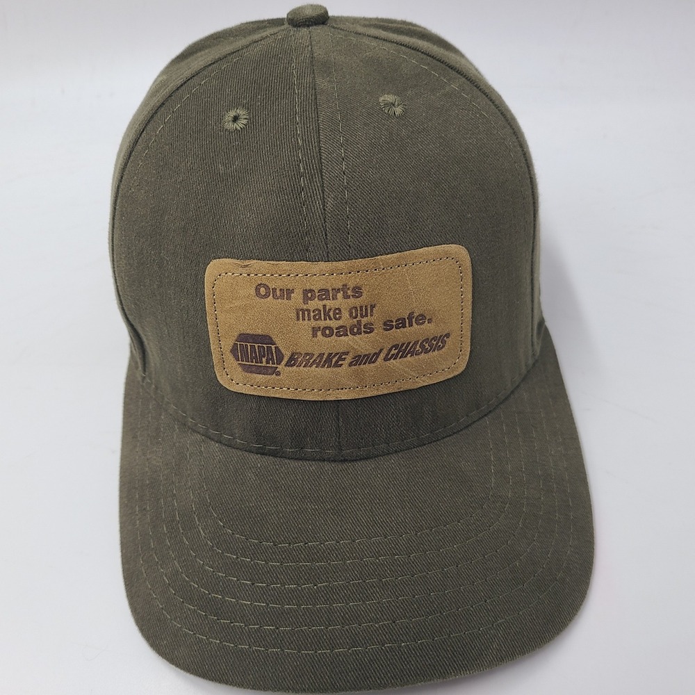Vintage NAPA Hat Snapback Green Brown Leather Patch Brake and Chassis USA Men